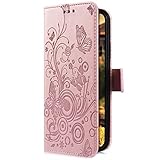 Uposao Kompatibel mit iPhone 7 / iPhone 8 4.7 Handyhülle Hülle Flipcase Schmetterling Blumen Muster Flip Wallet Schutzhülle Bookstyle Leder Tasche Klapphülle Case Magnet Kartenfach,Rose Gold