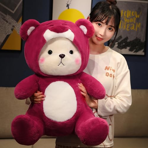 Image of Cartoon Plush Cross-Dressing Teddy Bear Plush Toy, Cute Teddy Bear with Removable Stitchhat (Pink StrawberryBear, 11 inch / 0.5 lb)