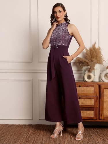 Image of Miss Chase Women's Keyhole Neck Regular Sleeve Regular Length Jumpsuit with Pockets