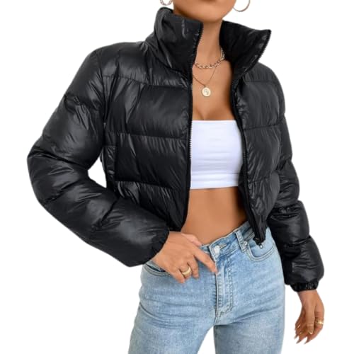 Jaqueta Feminina Puffer Poliamida Capuz Gola Alta - Preto - Liso - GG