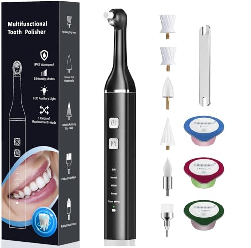 Tooth Polisher Plaque Remover for Teeth Teeth Stain Remover Teeth Cleaning Plaque Stain Removal whitening Yellow Teeth with 5 Modes Tooth Stain Remover with 5 Heads & 3 Toothpaste