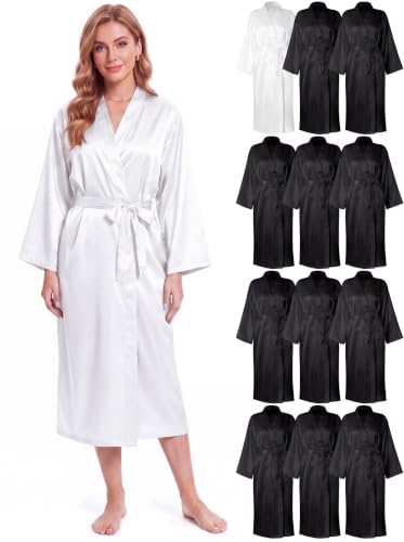 Image of Xtinmee 6 /12pcs Long Satin Kimono Robe, Sleepwear | Bridesmaid Bathrobes, Full Length Loungewear, Silky Cover up, Wedding, Japanese style, Gift-Ready,Bridal Party, Robe Set
