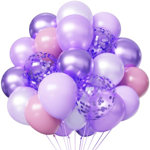 Image of Dark Purple Balloons 55pcs Pastel Light Purple Balloons 12inch for Purple Birthday Wedding Baby Shower Party Decorations
