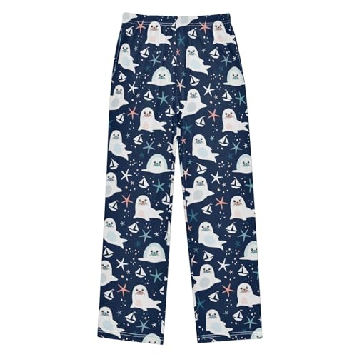 ZZXXB Seal Ship Boys Long Pants Soft Trousers Elastic Waist Kids Lounge Bottoms with Pockets S-XL