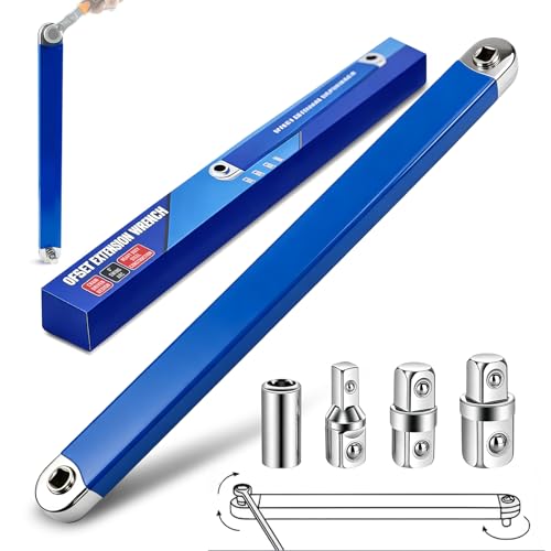 Offset Verlängerungsschlüssel Set (39cm) hochkohlenstoffhaltigem Stahl inkl.4 Adapter (1/4 3/8 1/2) offset extension wrench Drehmomentschlüssel Verlängerung für enge Räume im KFZ-Motorraum