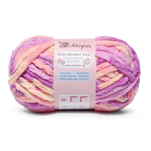 Image of 3.5 oz /49.2 yds Chunky Chenille Yarn for Crocheting, #7 Super Bulky Baby Blanket Yarn for Crocheting Soft, Fluffy Velvet Yarn for Knitting, Amigurumi Crochet Yarn for Crafts (Pinkish Purple)
