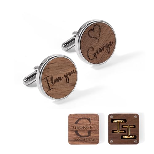 Mancuernillas personalizadas inicial hombre acero y madera miniatura 1