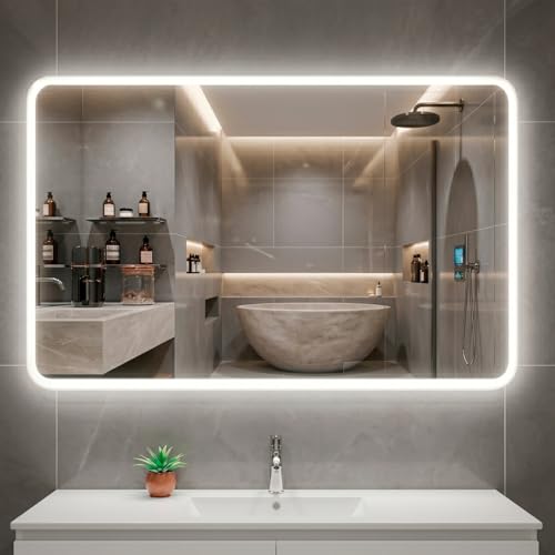Marctani Espejo Baño con Luz LED Regulable en 3 Colores - Espejo de Pared ANTIVAHO...