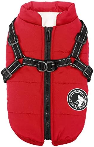 Gyuzh Dog Coat with Harness Winter Dog Coat Fleece Dog Jacket Waterproof Dog Coat Zipper Dog Jacket Puppy Coat Small Dog Clothes Dog Coat with Reflective Harness for Smal Medium Large Dogs XL