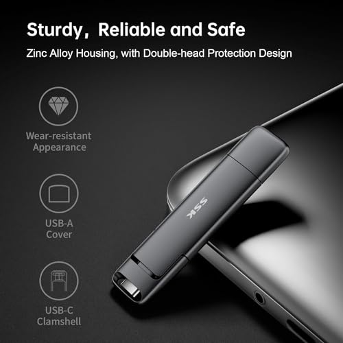 SSK 2TB SSD USB C Stick up to 1000MB/s,Fast External SSD Dual Drive Type-C + USB A 3.2 Gen 2 Solid State Thumb Drive,USB Memory Stick for iPhone 15/PS4/Android Phone/Tablet/Windows/Mac