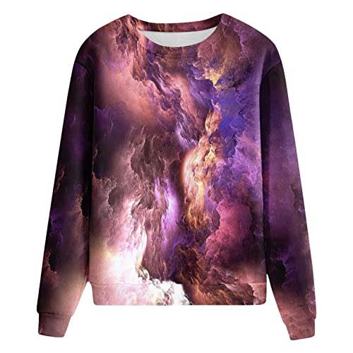 Túnica moderna para mulheres moletom com estampa gradiente gola redonda pulôver tops casuais manga l