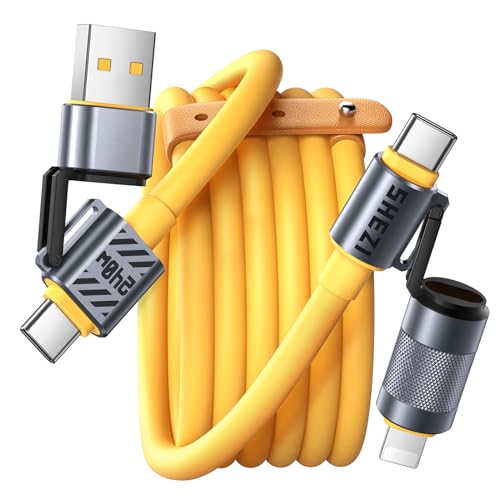 Image of 4 in 1 USB C Cable 240W Compatible With Lightning Cable Fast Charging & Data Transfer,Multi Charger Cord for iPhone iPad Charger Wire Combo with L /Type C /USB A for iPhone 17 /16 /15 /Macbook(5FT)