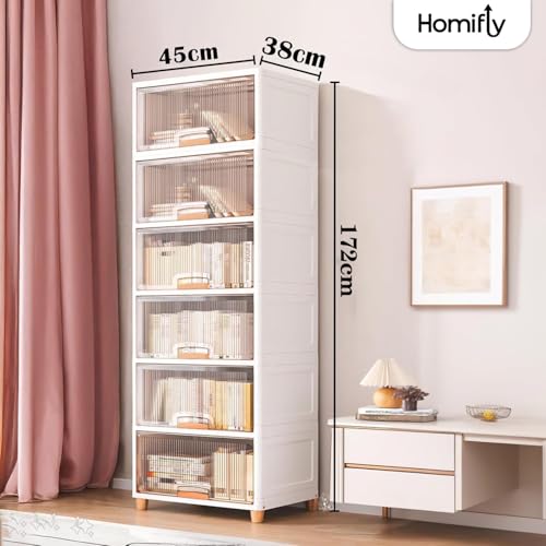 Image of HOMIFLY 6 Tier X-large Plastic Wardrobe for Clothes /Multipurpose Stackable Storage Cabinet /Foldable Space Saving Almirah for Bedroom /Cupboard Organizer for Clothes, Toys, Kitchen(White & Transparent)