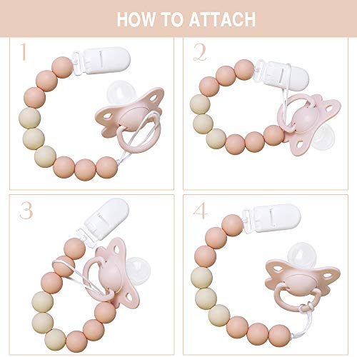 Pacifier Clips for Baby, TYRY.HU Soothie Paci Clip Girls Binky Holder Silicone Teething Beads Relief Teether Toys Birthday Christmas 2 Pack