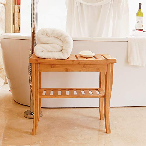 image for soges Bamboo Shower Bench Seat Wooden Spa Bench Stool with Storage She