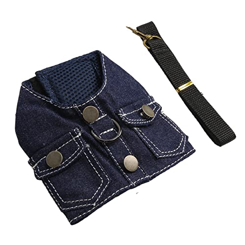 Pettorina per Giacca in Jeans per Cani, Morbida e Confortevole, Traspirante, per Gilet di Jeans, con Guinzaglio in Nylon per Cani da Compagnia, Gatti, Blu Scuro L (M)