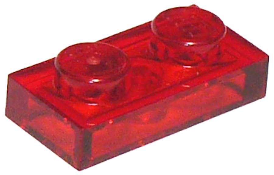 LEGO Plate 1 x 2, Part 3023, Building Brick Component (Trans-Red, 100, Bricks) โ image 1