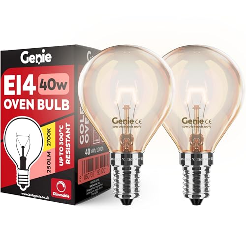 E14 Screw Oven Bulb 40W 230V SES Pygmy (Pack of 2) Oven-Rated 300°C Heat Tolerant Golf Ball Lamps for Philips, Neff, AEG, Smeg, Zanussi & Bosch Ovens (40, Watts)