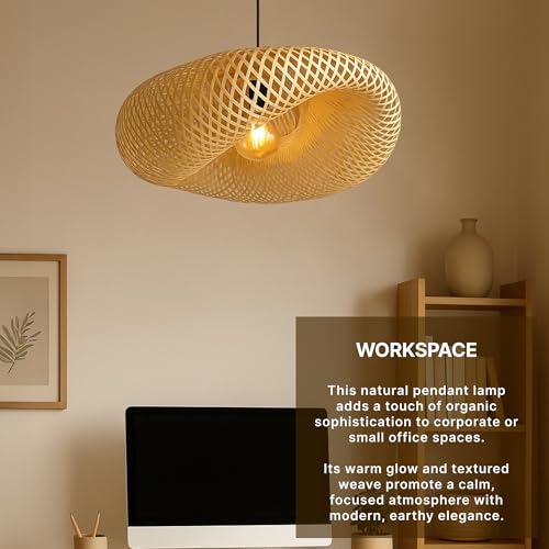 Habere India-All the Cultures Fabricating India Bamboo Pendant Lights | Boho Lampshade | Cane Lampshade | Rattan Lamp Shade | Wicker Lamps (Length 60 CM, Width 41 CM, Height 22 CM)
