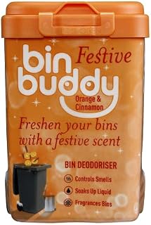 Bin Buddy Festive Orange & Cinnamon 450g, Bin Freshener Deodoriser Powder, Leaves Your Bin Smelling Great, Suitable for Indoor and Outdoor Bins