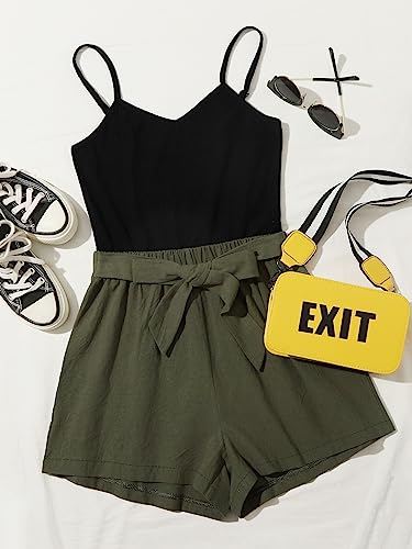 Soly Hux Jumpsuits For Women Summer Plus Size Belted High Waist Cami Romper Short Jumpsuit Multicoloured 1Xl #TOP2