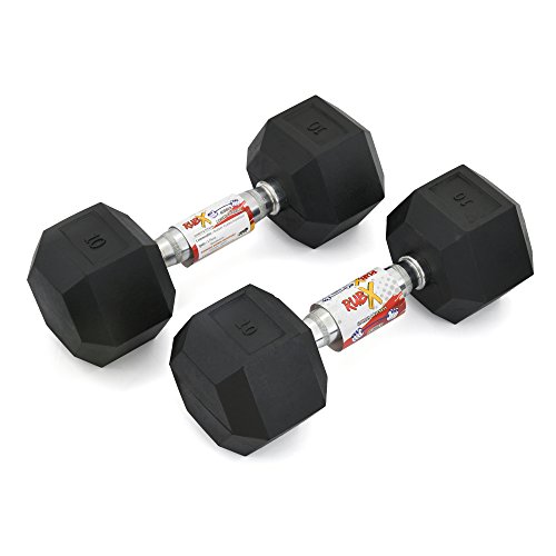 Image of RUBX Rubber Coated Professional Exercise Hex Dumbbells (Pack of Two) 15 Kg x 2pc (Total = 30 kg)