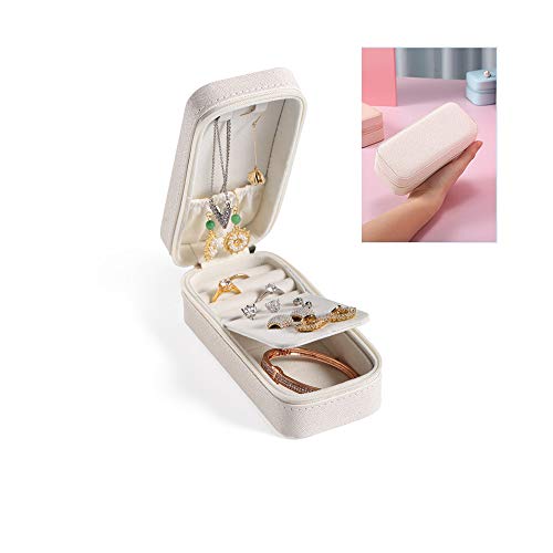 Jewelry Box, Travel Jewelery Organiser, Necklace Ring Storage Double Layer Portable Jewelry Case for Women Girls PU Lether Earrings Holder (White)