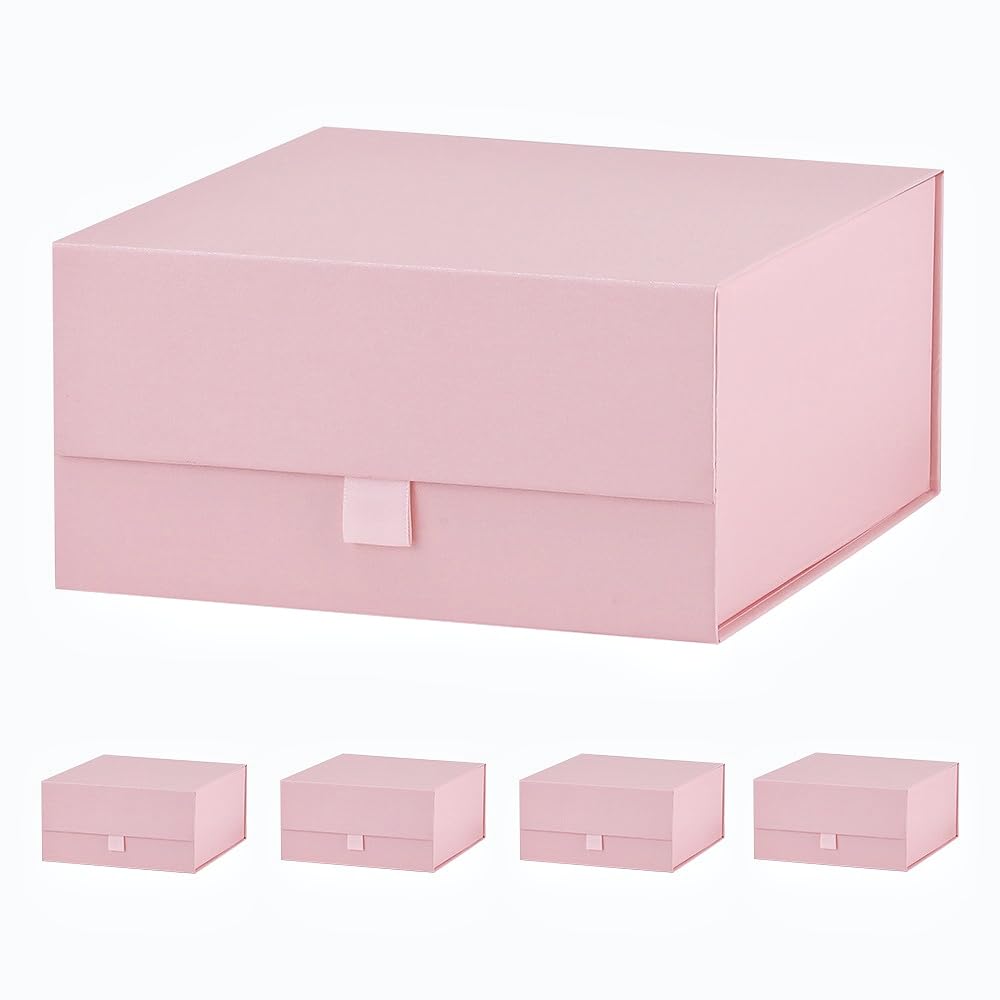 PLINJOY Elegant Collapsible 5 Pcs Pink Gift Box Set, 8x8x4 Inches, Magnetic Closure, Luxury Collapsible Gift Box for Presents, Wedding, Birthday โ image 1