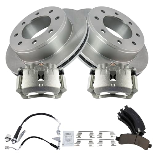 Image of TRQ Rear Brake Pad & Rotor Kit Ceramic Compatible with 2008-2017 Chevrolet Express 2500 2005-2017 Express 3500 GMC Savana 2500 Savana 3500