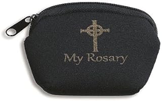 Autom Black My Rosary Zippered Pouch with Stamped Gold Celtic Cross Design