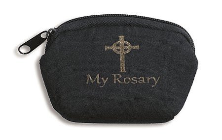 Autom Black My Rosary Zippered Pouch with Stamped Gold Celtic Cross Design