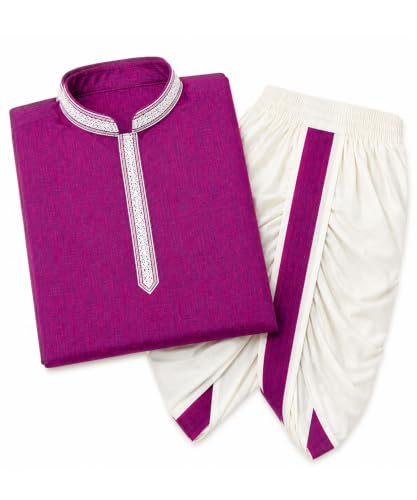 Image of Boys Ethnic Kurta & Elastic Waist Dhoti Set
