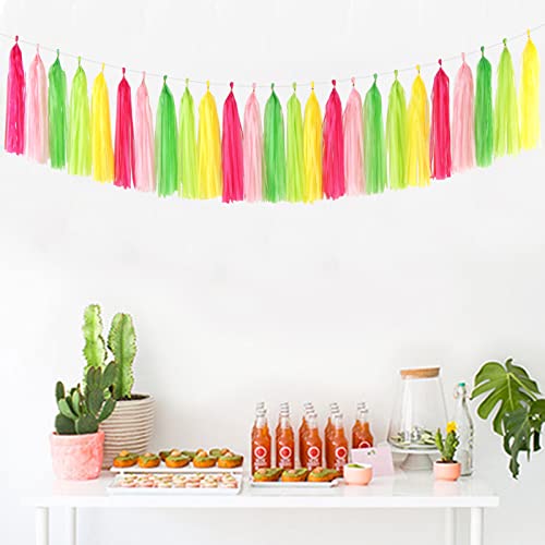 Hawaiian-Themed Luau-Pool Party-Decorations Tassel Garland - 25Pcs Tropical Jungle Aloha Birthday Streamers,Pink Rose Yellow Green Summer Beach Baby Shower Tassels Banner Backdrop Decor Panduola #TOP4
