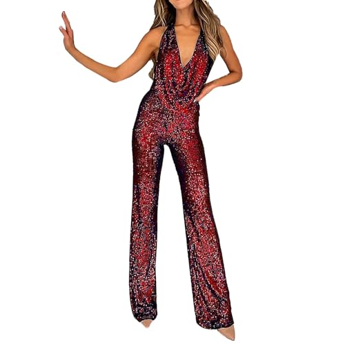 Tuta Donna Elegante Curvy Pantaloni da Tuta da Donna Tinta Unita Tuta Intera Senza Manica Scollo a V Completi Vita Alta Lungo Tuta Donna Eleganti Cerimonia Tailleur Overall Baggy Matrimonio