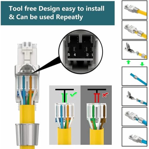 Conector de terminación RJ45 para reparar cables ethernet CAT6 UTP dañados, pack de 10 piezas 7