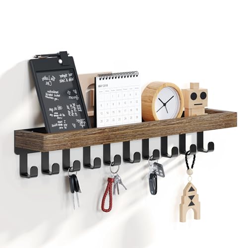SWTYMIKI Schlüsselbrett mit Holztablett und 10 Haken - Multifunktionales...