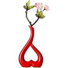 VanEnjoy 10 inches Heart Shaped Ceramic Vase Statues, Decorative Vase Home Decoration Furnishing Pottery red