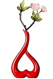 VanEnjoy 10 inches Heart Shaped Ceramic Vase Statues, Decorative Vase Home Decoration Furnishing Pottery (red)