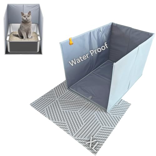 Gesomepurrz Extra Large Cat Litter Box Enclosure with Litter Mat, Open Top High Side, All-in-One...
