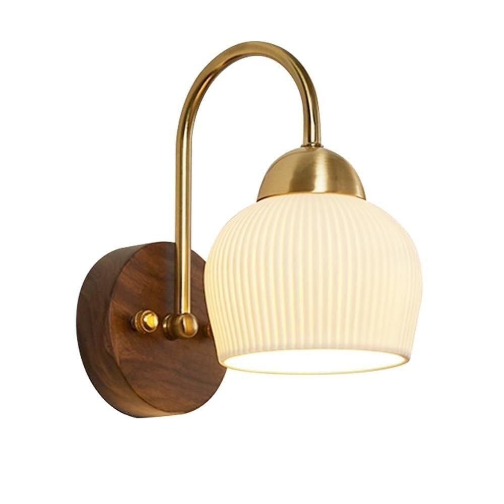 CWCQGH Vintage Simple Walnut Wall Light White Ceramic Lampshades Brass Wall Light E27 Lighting Wall Mounted Lamp, Bedroom Decorative Wall Light, for Bedroom Bedside Study Stairs,C