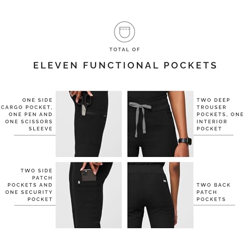 FIGS YOLA High Waisted Skinny Scrub Pants for Women — 11 Pockets, 4-Way Stretch, Yoga Waistband