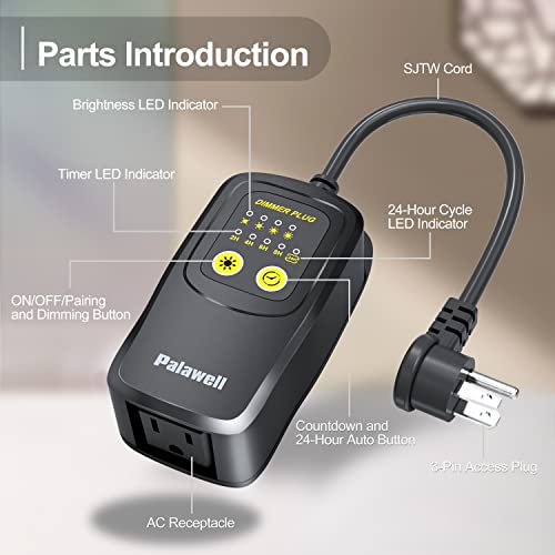 Outdoor Dimmer For String Lights,560W Outdoor Dimmer Plug, Weatherproof Lights Dimmer Plug,100Ft Wireless Remote Control Dimming Timer For Led Light Or Lamp Patio Lights Dimmer Timer (3 Prong Plug) #TOP1