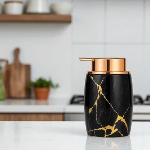 Image of LAGET 300ml Soap Dispenser for Wash Basin - Premium Brown Golden Print | Kitchen and Bathroom Accessories Items | Refillable Liquid Handwash Dispenser Bottle (Black Thunder)