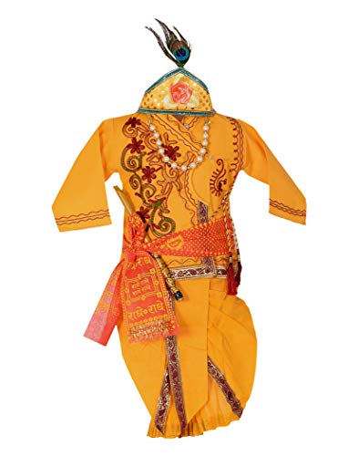 AHHAAAA Cotton Krishna Dress Harmonium Dhoti with Handicraft Kurta for Boys (Yellow,16)