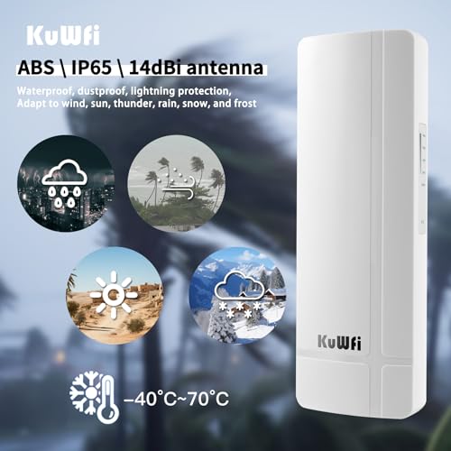 Image of KuWFi 5.8G 3KM Gigabit Wireless WiFi Bridge Point to Point Outdoor Work for Starlink Satellite Signal Extend Outdoor Super Long Range WiFi Router Bridge 1000Mbps Ethernet Port 24V PoE Power 2-Pack