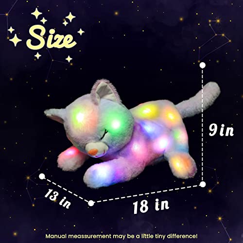 Hopearl LED Plush Cat Lighting Up Stuffed Mommy Cat with 3 Baby Kittens in her Tummy Stuffed Animal Playset Night Lights Glow in The Dark for Mom Kids Toddler Girls, Rainbow, 18'' - Image 4