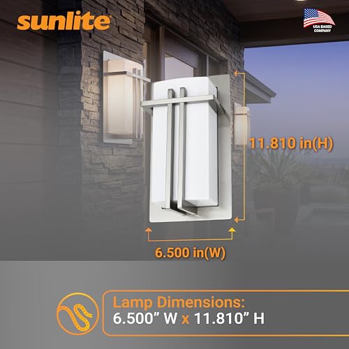 Image of Sunlite 46091 Decorative Square Wall Sconce Light Fixture, A19 Bulb, E26 Socket, 60 Watts Max, Indoor, Opal Shade, Stainless Steel Frame, Bathrooms, Hallways & Entryways