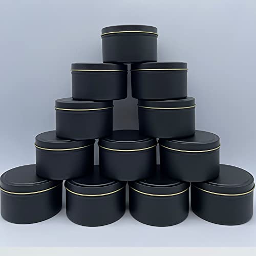 KINMRIS Liebhaber Freund Freundin Metalldosen, 12 Stück, 8oz, 236 ml, runde Kerzengläser, Schraubdeckel, Metalldosen, Leere Behälter für Kerzen, DIY, Handwerk, Schmuck, Kosmetik Schwarz Cover