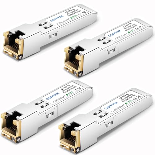 QSFPTEK 4Pack 1000BASE-T RJ45 Copper SFP Transceiver, Gigabit SFP to RJ45 Module for Cisco GLC-T/GE-T, Ubiquiti UF-RJ45-1G
