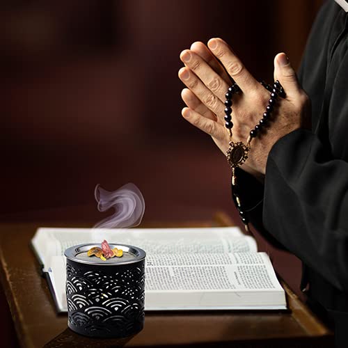 Resin / Frankincense Incense Burner With Tealight. Iron, Black, Height 2.36 Inch #TOP7